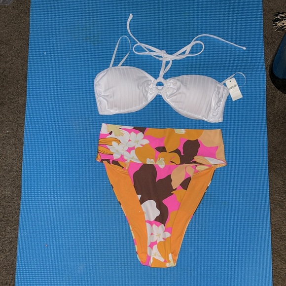 Aerie Banded High Cut Cheeky Bikini Bottom set top white & bikini floral… - Picture 2 of 16